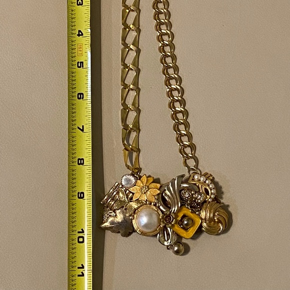 Vintage Repurposed Mixed Media Assemblage Collage Statement Necklace Artisan - Picture 9 of 10